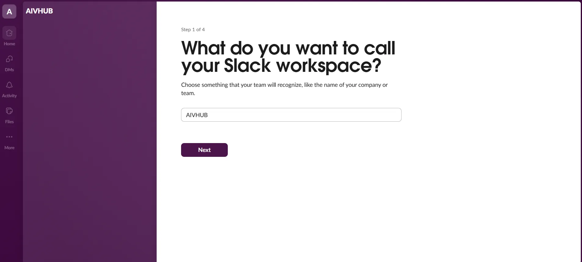 Slack workspace – Step 1 of 4