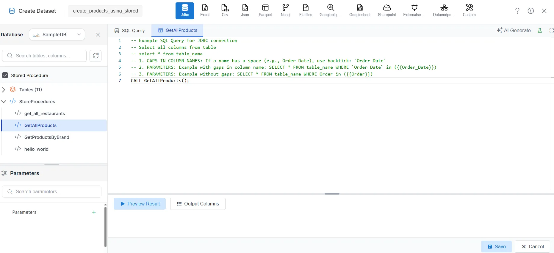 Stored Procedure Without Parameter