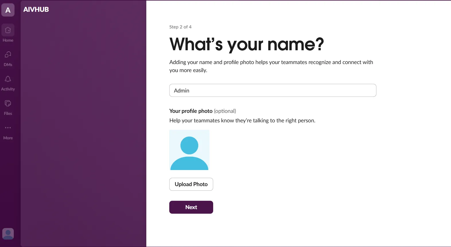 Slack workspace – Step 2 of 4