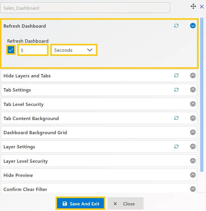 dashboard setting
