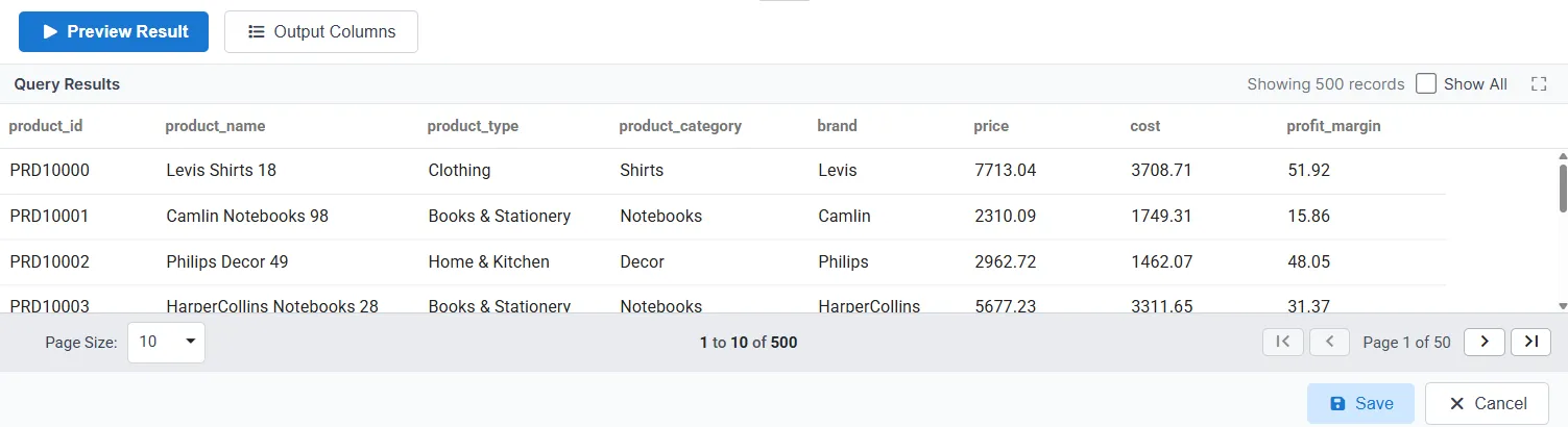 Stored Procedure Preview Results
