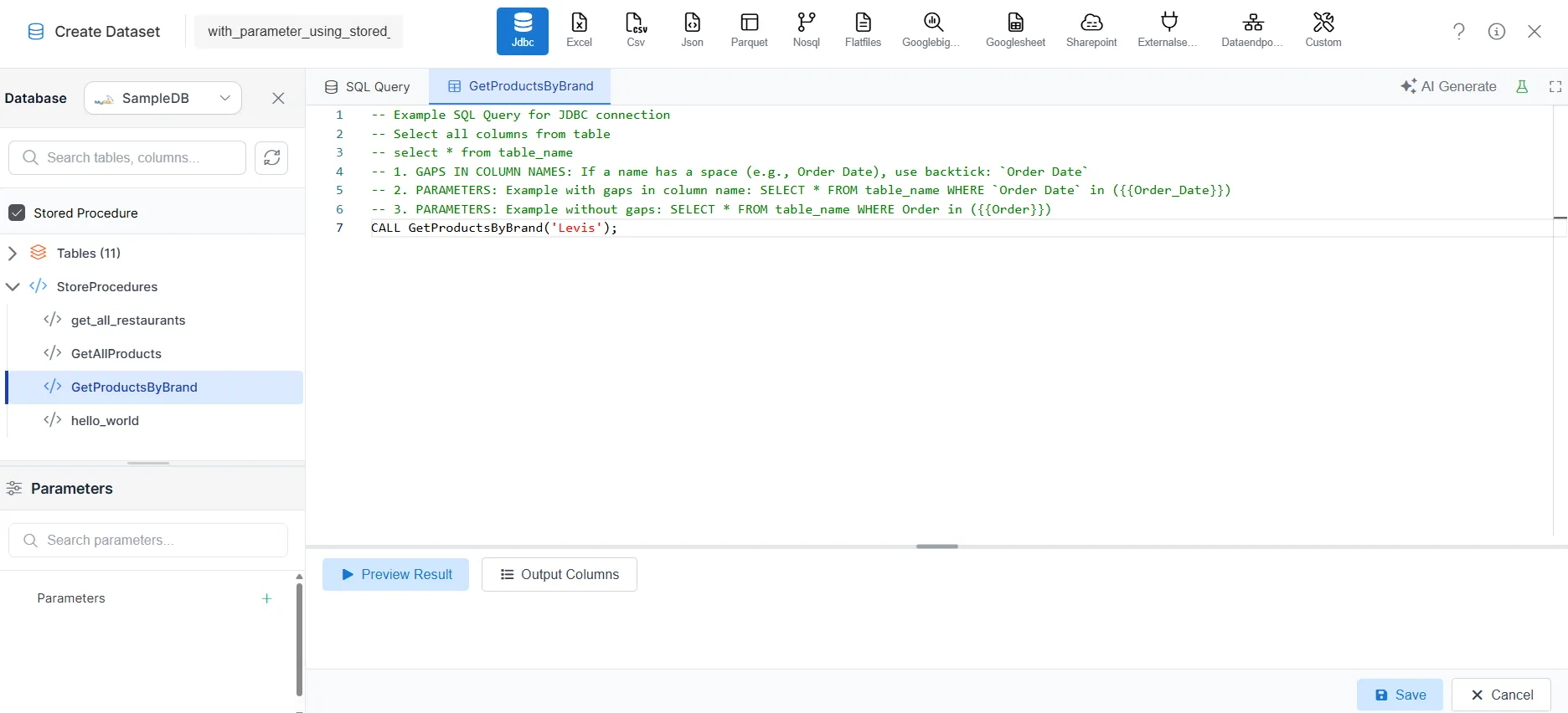 Stored Procedure Parameter